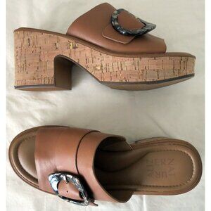 NIB NATURALIZER Clara Tan Toffee Leather Cork Mule Sandals Platform 7